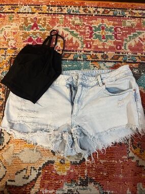 Garage Light Wash Distressed Denim Shorts